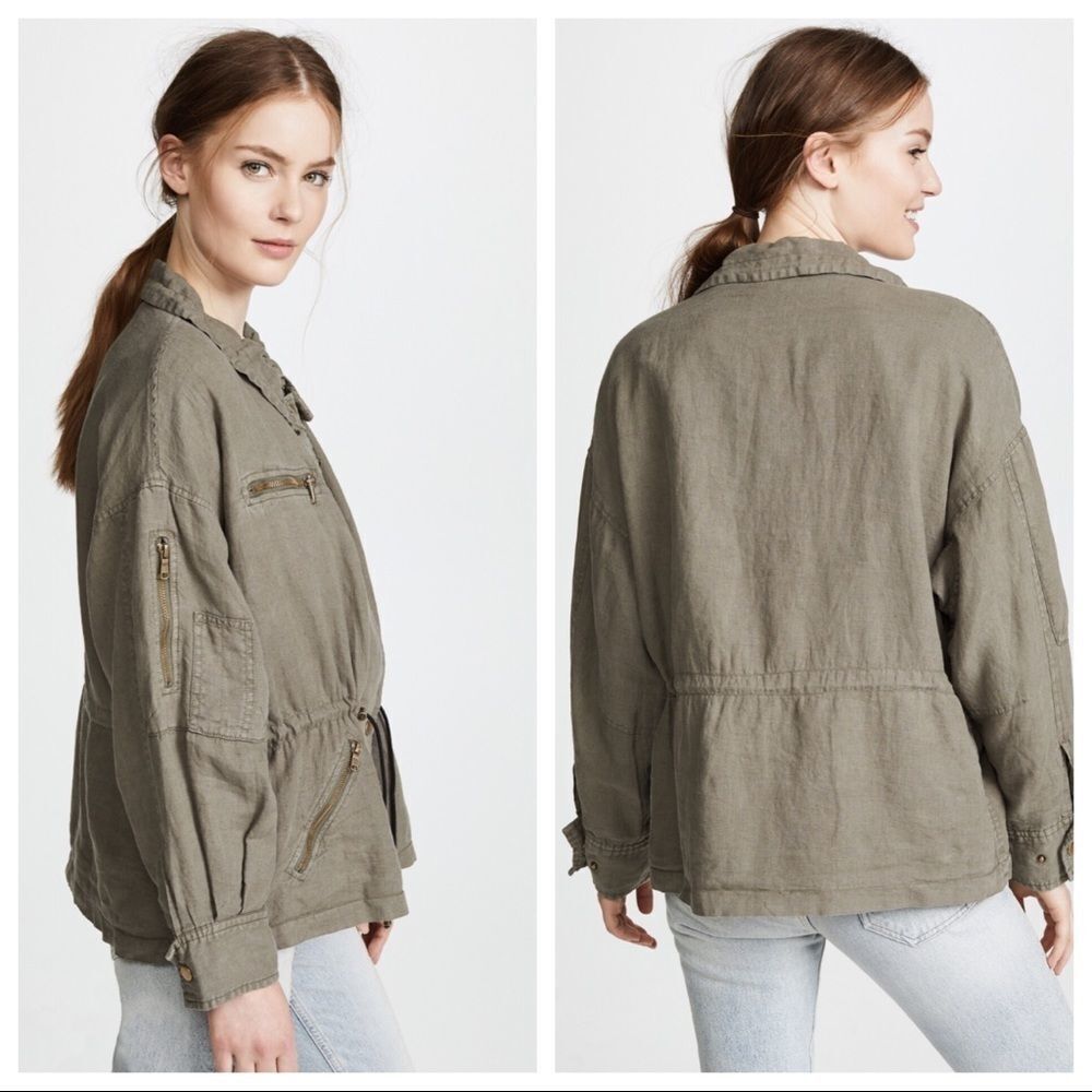 NWT Joie Filotea Zip Front Linen Jacket Green